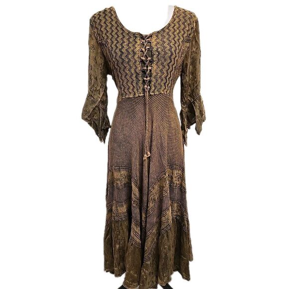 FLOWER Dresses & Skirts - Flower Bohemian Boho Renaissance Midi Dress Brown /Green Women’s Free Size